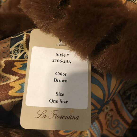 La Fiorentina brown blue Paisley rabbit fur scarf shawl poncho Made in Itlay - Picture 6 of 7